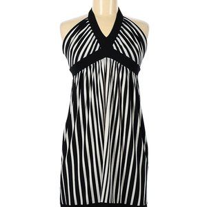 BCBGMAXAZRIA Dress Sleeveless V-neck Ruched Black White Sz M #268